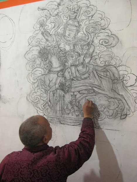 Freehand hand drawing by Lama Shashi Dhoj Tulachan