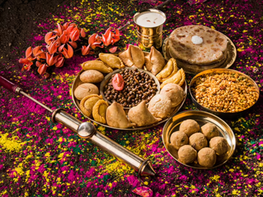 Palate of ceremonial food during Holi
