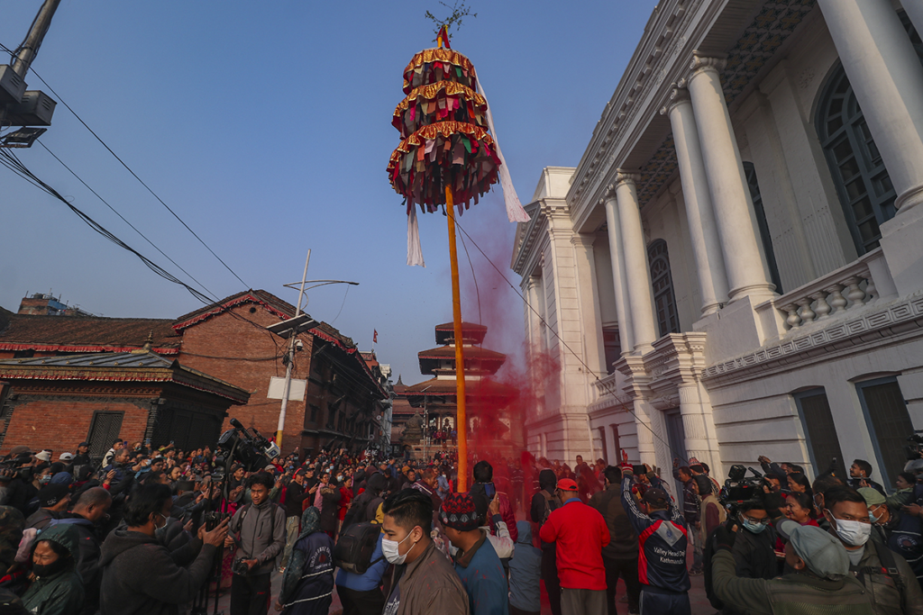 Chir (linga/pole) erected at Basantapur Durbar Square near Kumari House, Kathmandu. 