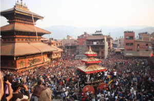 Bhaila Kha chariot procession at Taumadhi Square, Bhaktapur