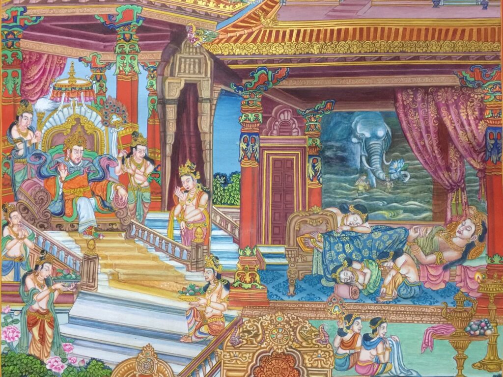 Dream of Maya Devi from the series of life stories of Buddha.
