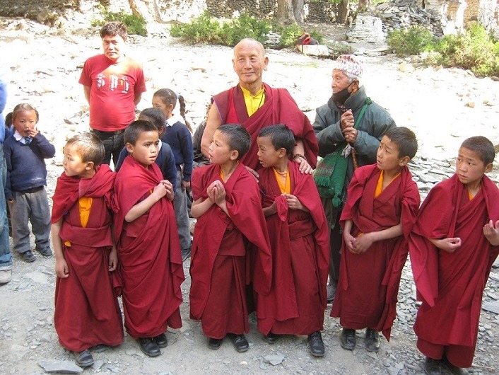 Lama Shashi with his six young students.
