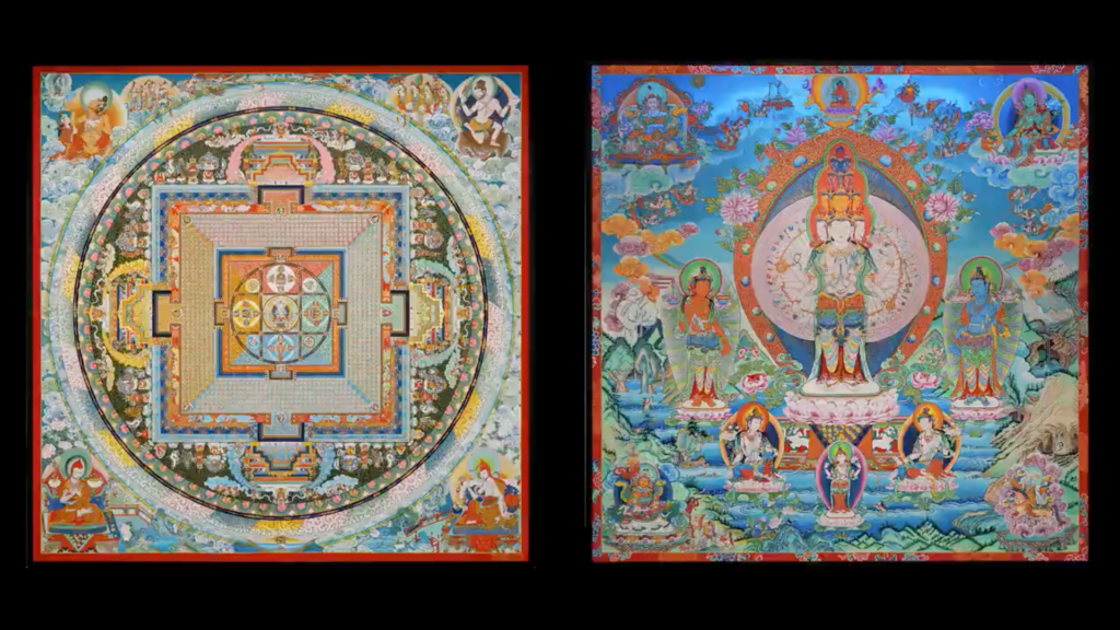 Mandala of Sarvavid Vairocana and Eleven-Headed, Thousand-Armed Avalokiteśvara (Chenrezig) at Toga Meiso no Sato meditation center.
