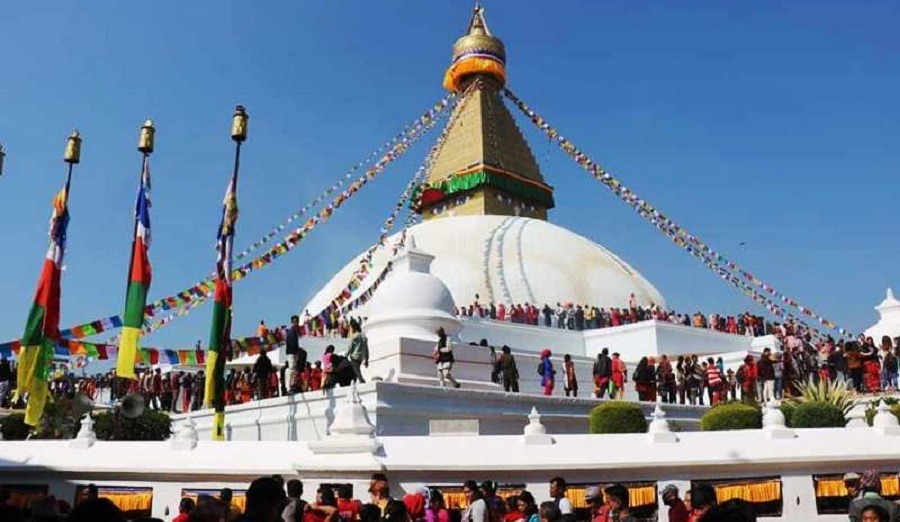 People circumambulating at Boudha Stupa on the occasion of Temal Jatra.