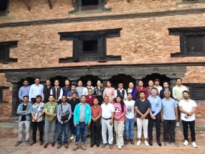 HAC exhibition at Patan Museum. A group picture with the founding members, curatorial team, and artists.