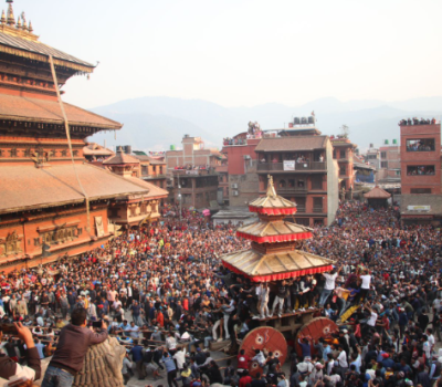 Bhaila Kha chariot procession at Taumadhi Square, Bhaktapur